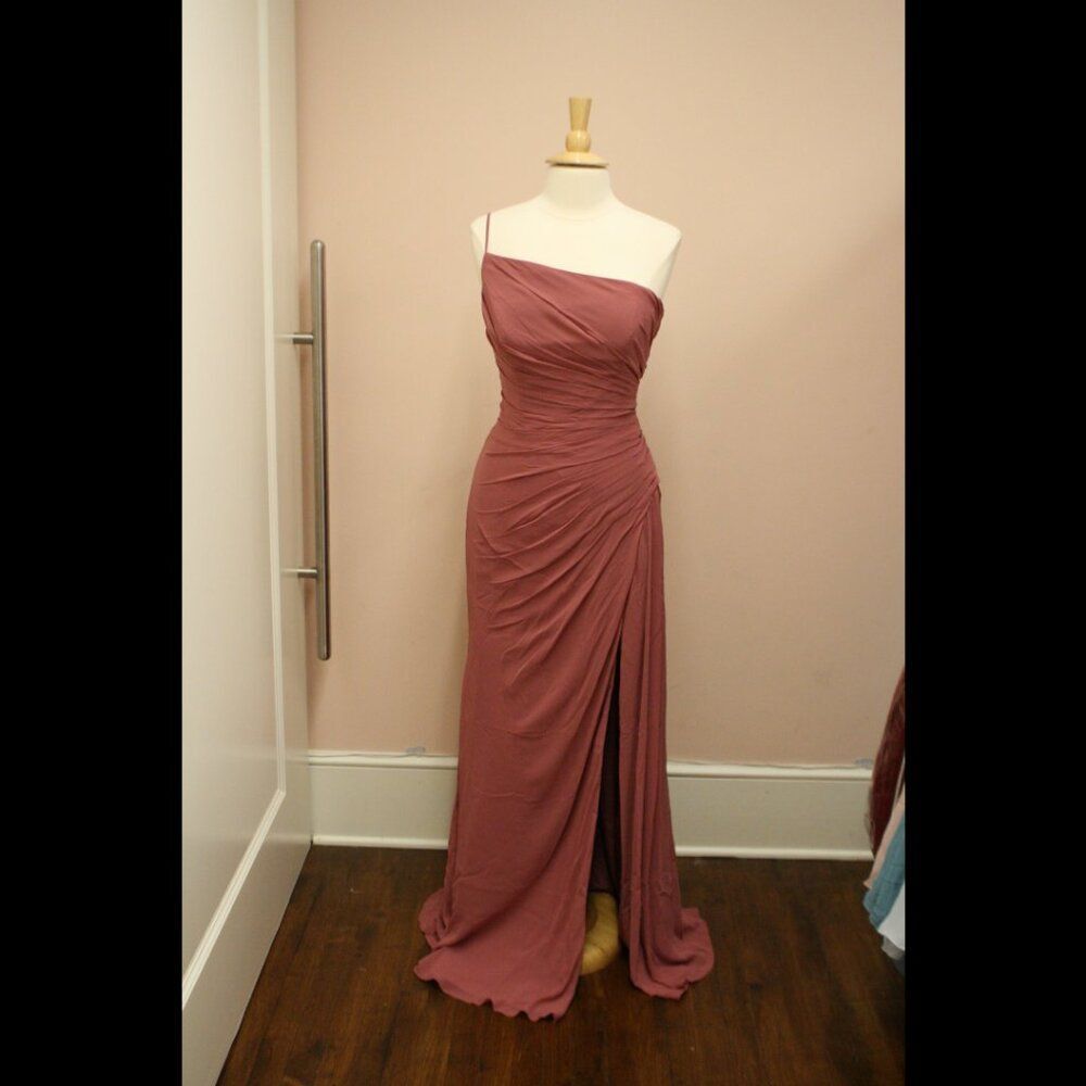 Hayley Paige Occasions 52209 Long Chiffon Bridesmaid Formal Ruched One Shoulder